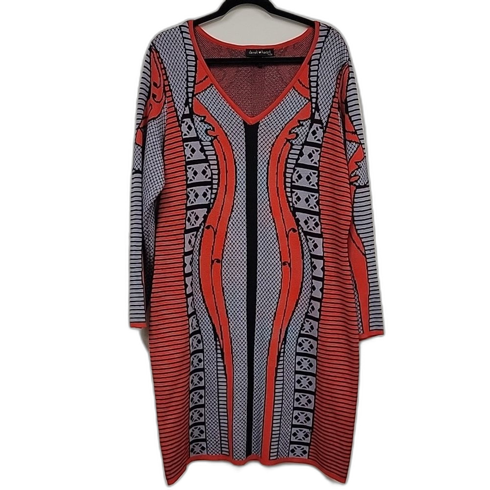 Derek Heart Knit Midi Dress Red Gray Size 3X